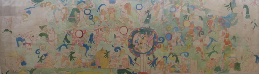 Part of the Mural on the SW Side of the Temple of the Jaguars at Chichen Itza. From a Watercolour Painted by Adela Breton at Chichén Itzá Around 1907, in the Collection of the Bristol Museum and Art Gallery